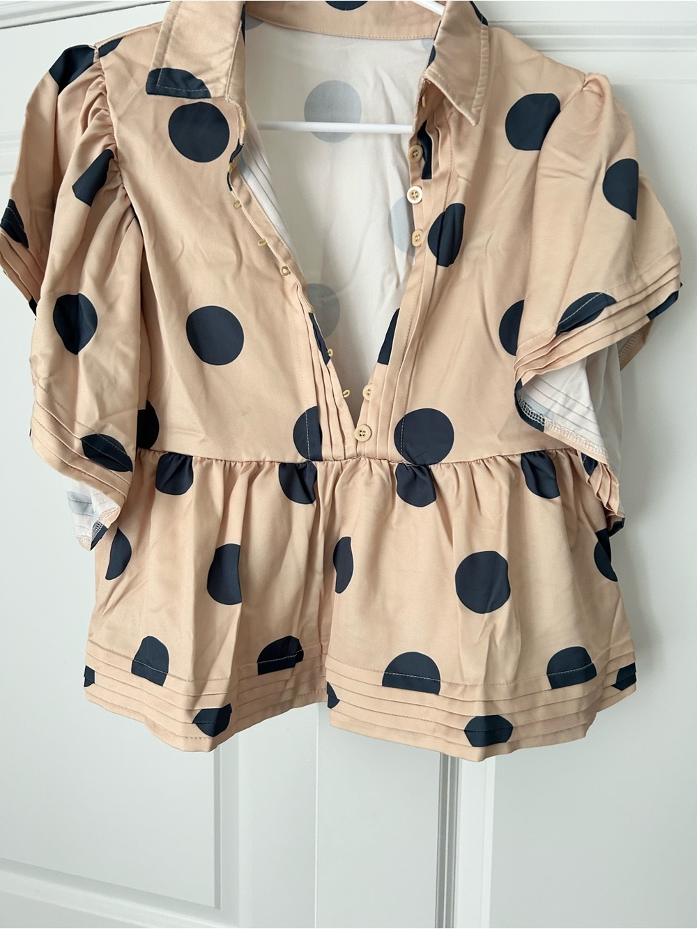 Peplum Polka Dot Blouse in Beige and Black